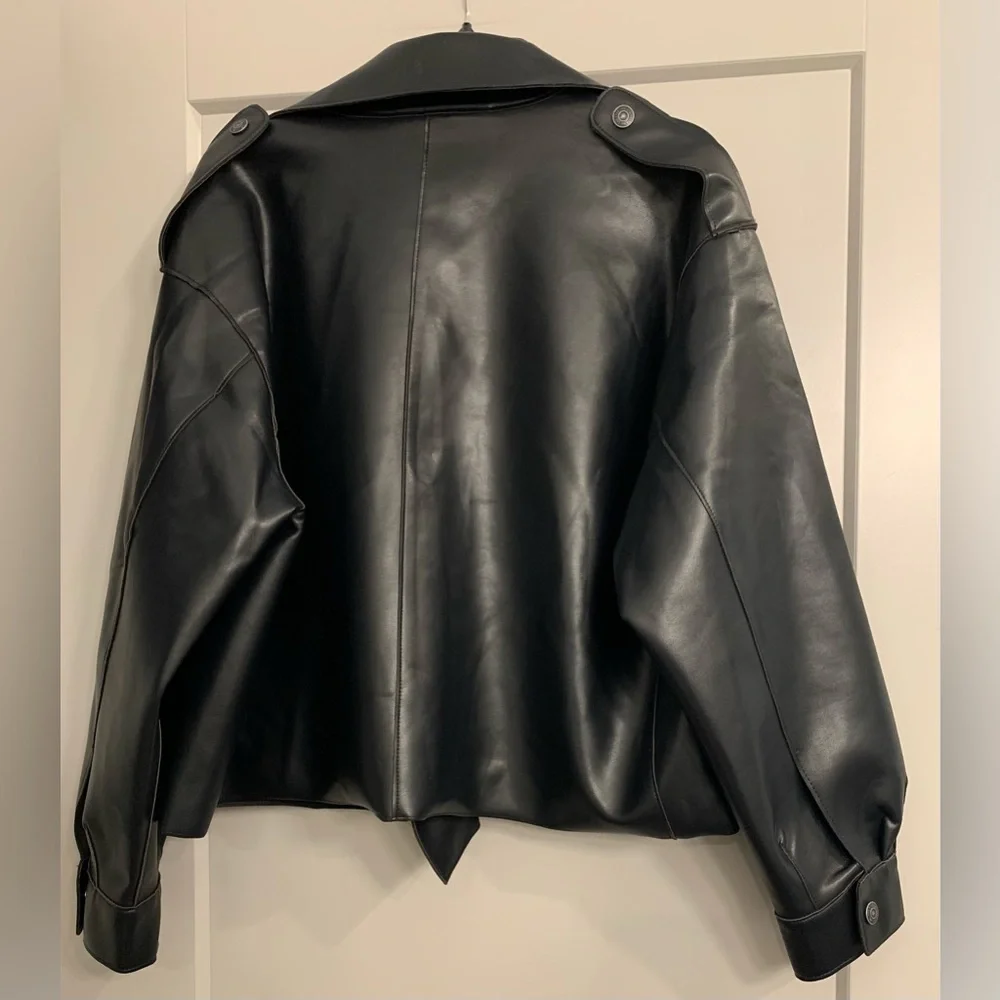 NWT Free People x We The Free Black Alexis Vegan Leather Moto Jacket size Large